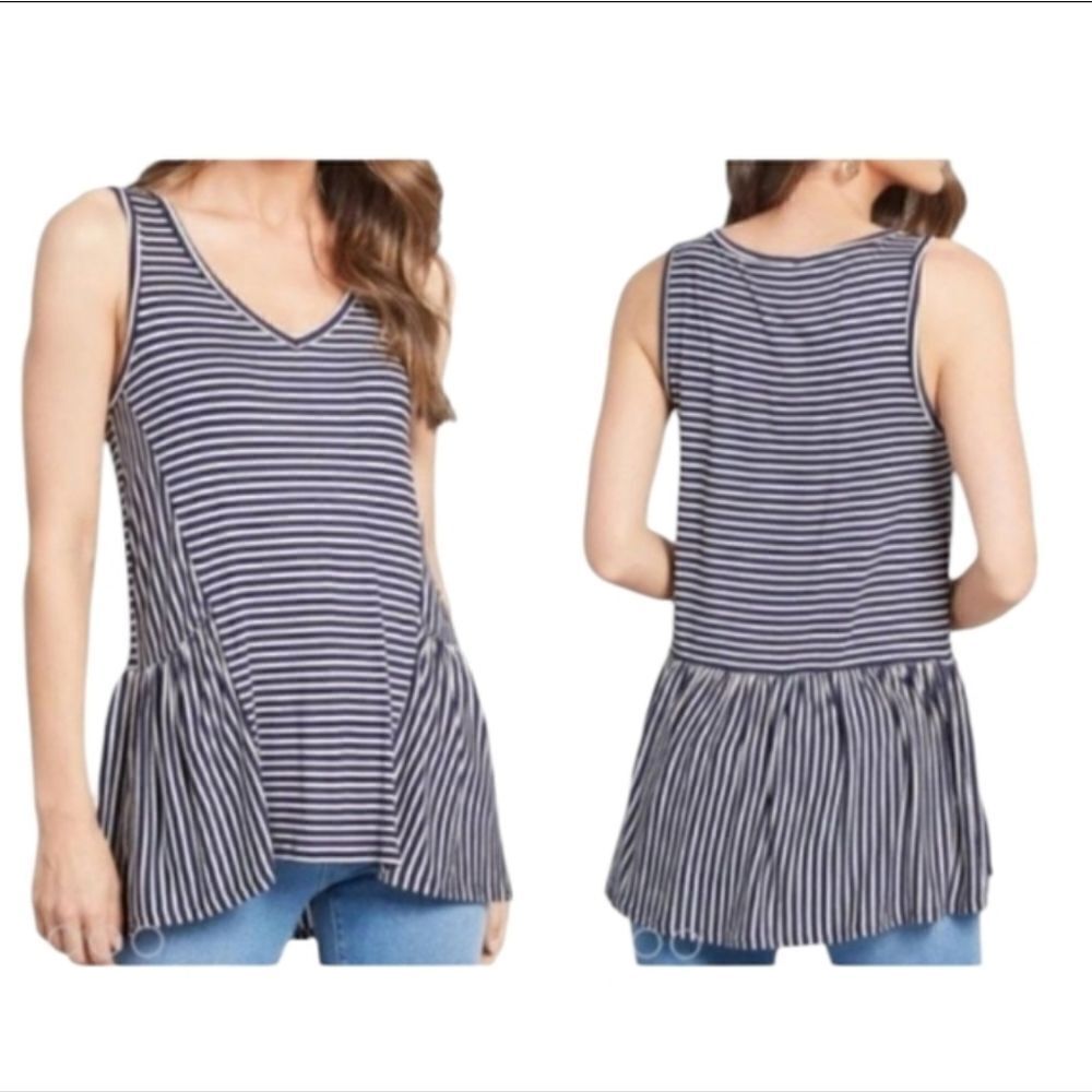 NWT ModCloth Every Direction Knit Tank Navy Blue White Striped Sleeveless XXS